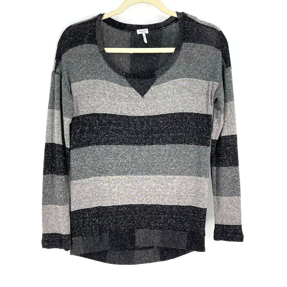 Splendid Black Striped Metallic Foil Knit Top Size‎ XS